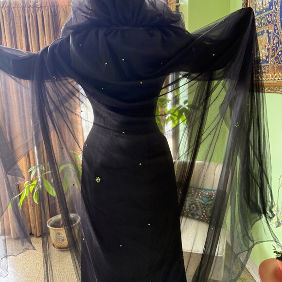 COSPLAY/HALLOWEEN  COSTUME WITH FLOOR LENGTH TULLE HOODED CAPE - Picture 2 of 13